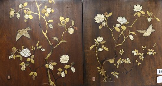 A pair of Japanese ivory and lacquer panels, c.1900